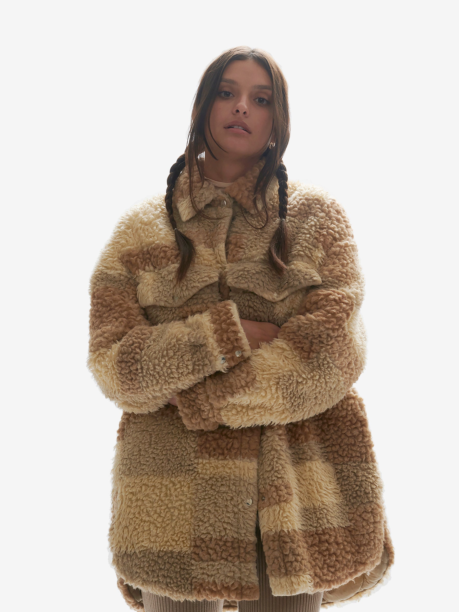 Padded Wool Sherpa Shirt Jacket - Natural Mix — view 3
