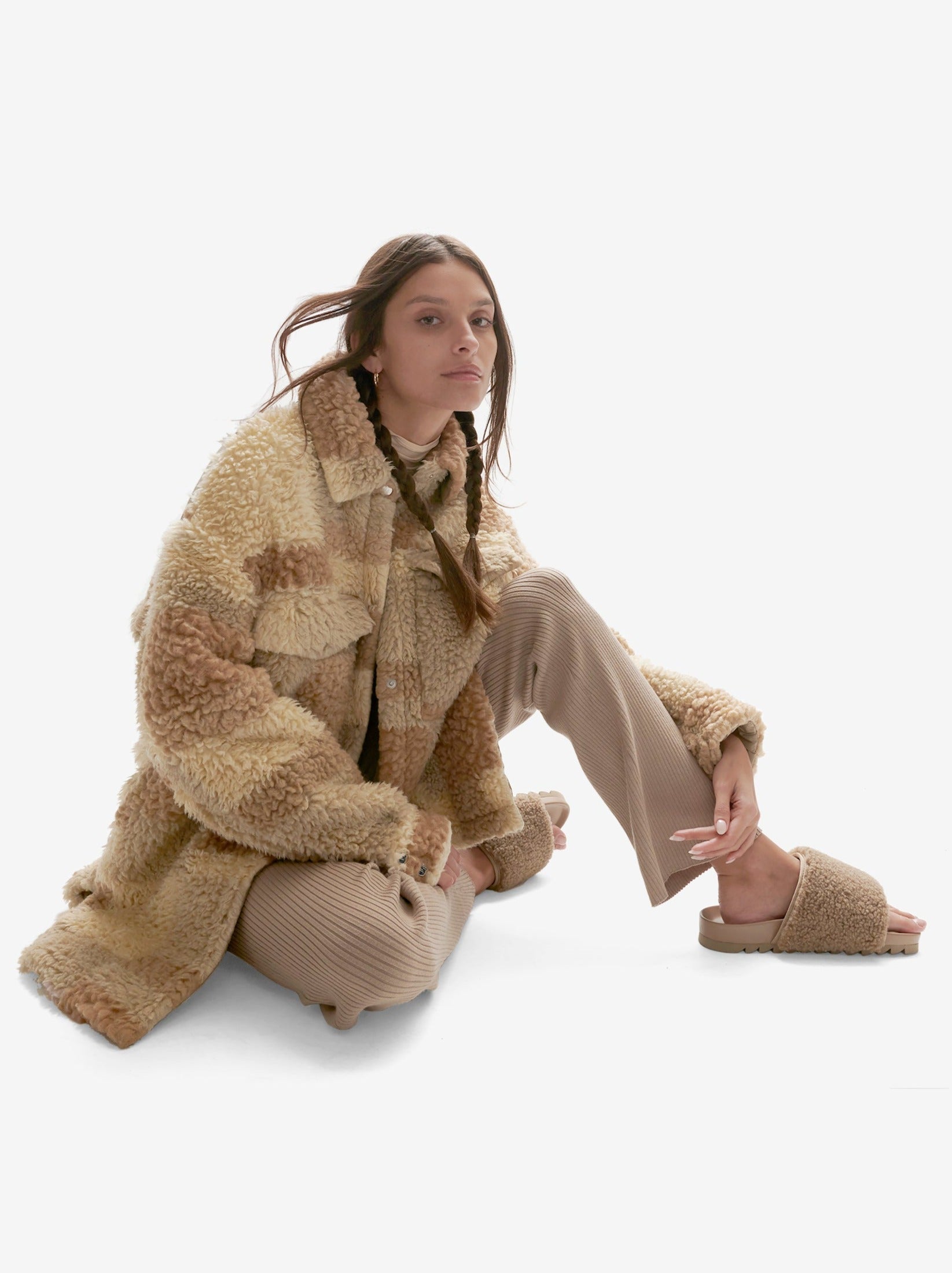 Padded Wool Sherpa Shirt Jacket - Natural Mix — view 4