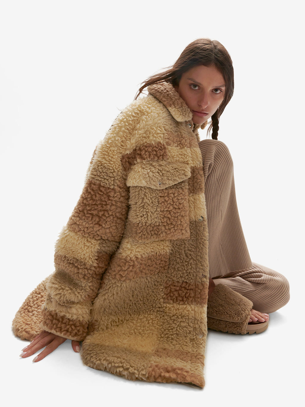 Padded Wool Sherpa Shirt Jacket - Natural Mix — view 2