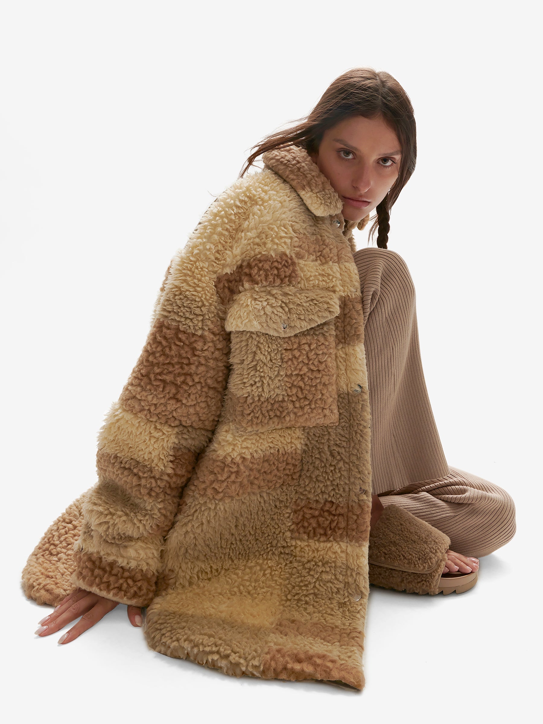 Padded Wool Sherpa Shirt Jacket - Natural Mix — view 2