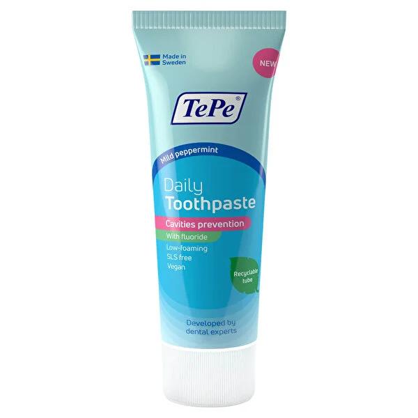 TePe Daily Toothpaste - Fluoride, Vegan, SLS-Free, Mild Mint Flavor, 75ml