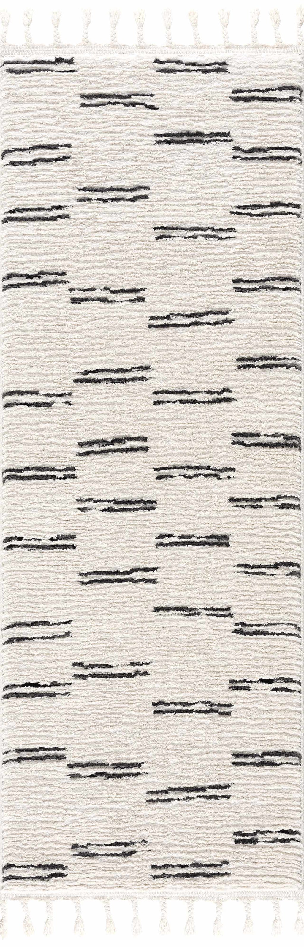 Riad Black Striped White Rug with Tassels – Boutique Rugs, view 9