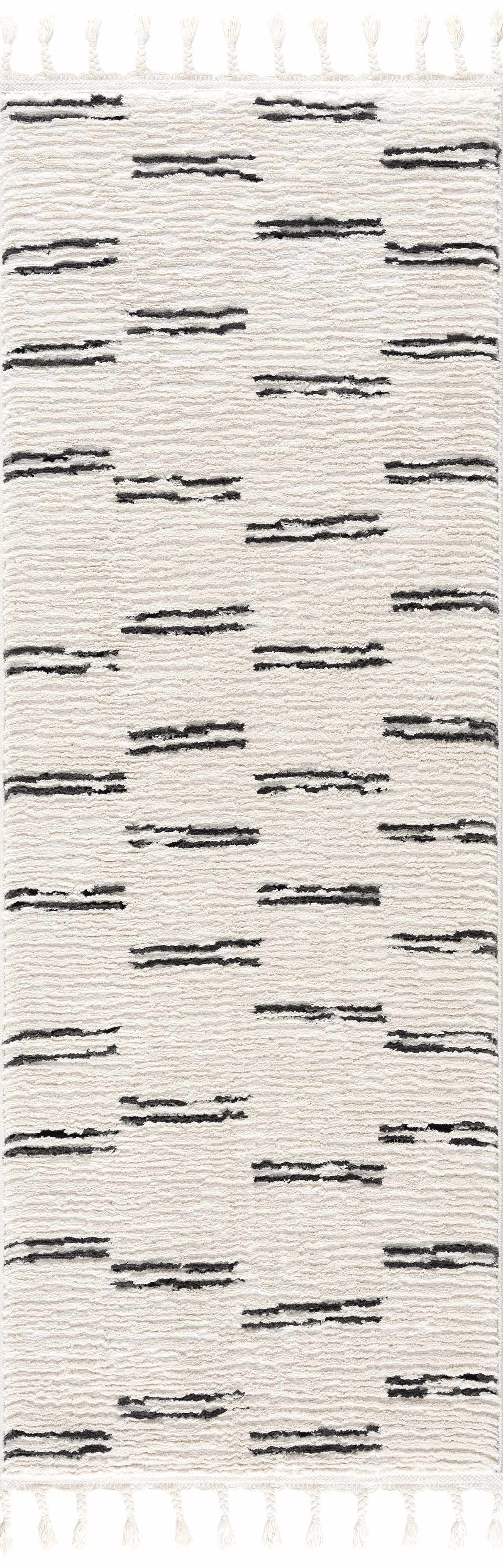 Riad Black Striped White Rug with Tassels – Boutique Rugs, view 9