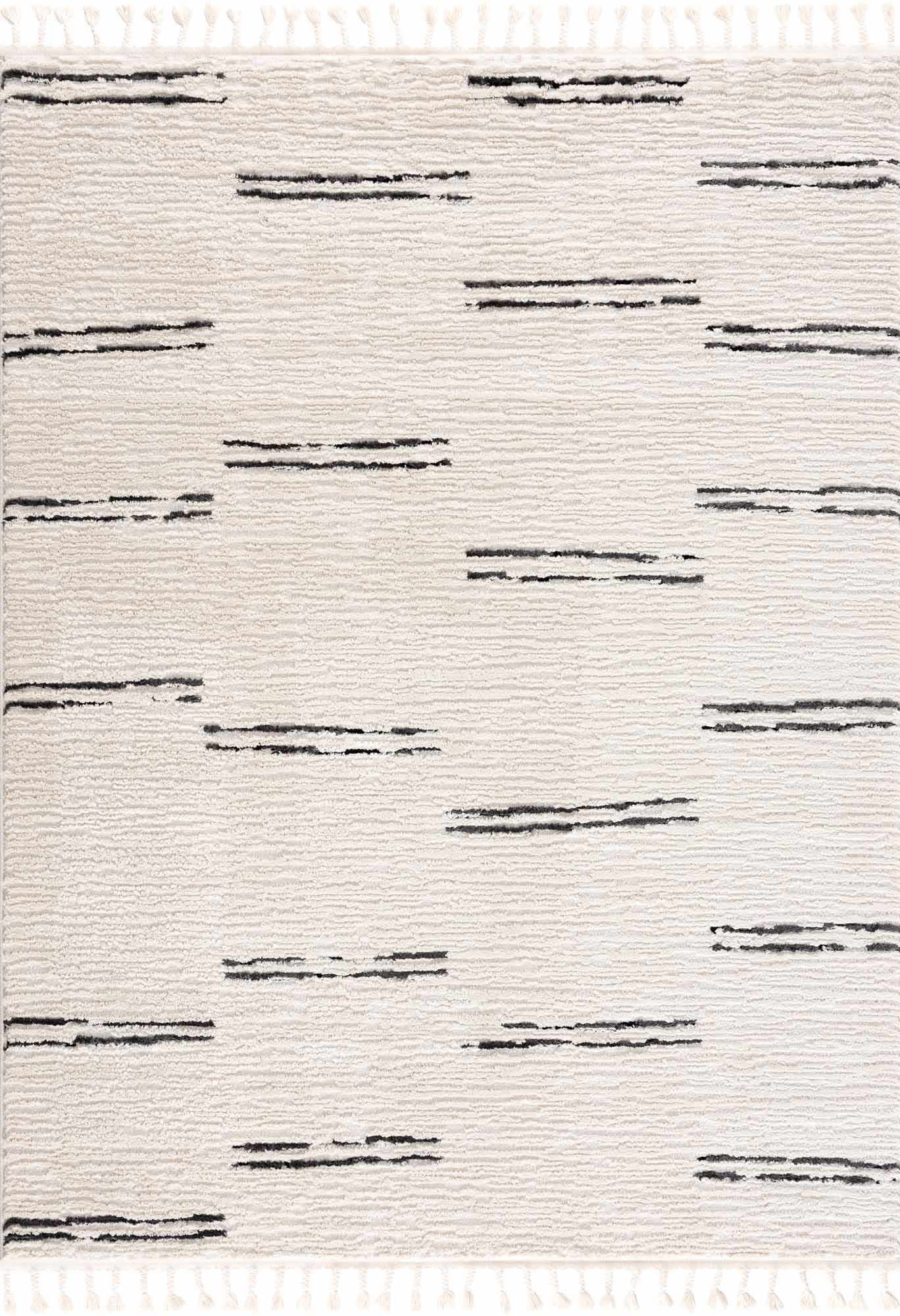 Riad Black Striped White Rug with Tassels – Boutique Rugs