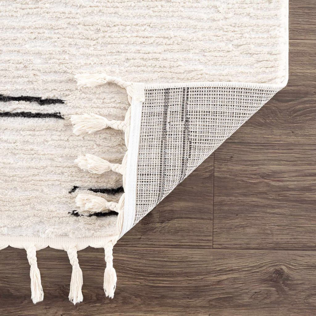 Riad Black Striped White Rug with Tassels – Boutique Rugs, view 5