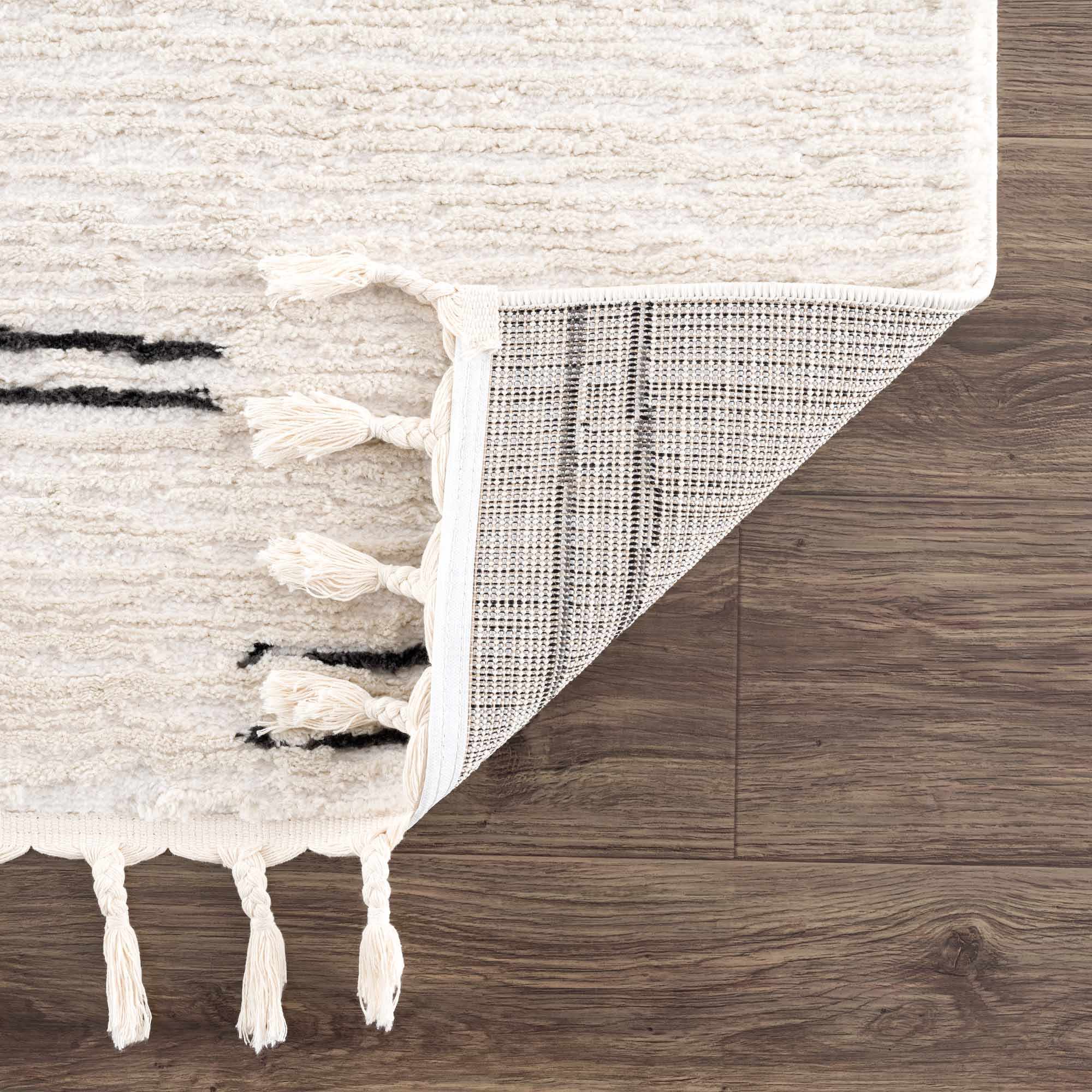 Riad Black Striped White Rug with Tassels – Boutique Rugs, view 5