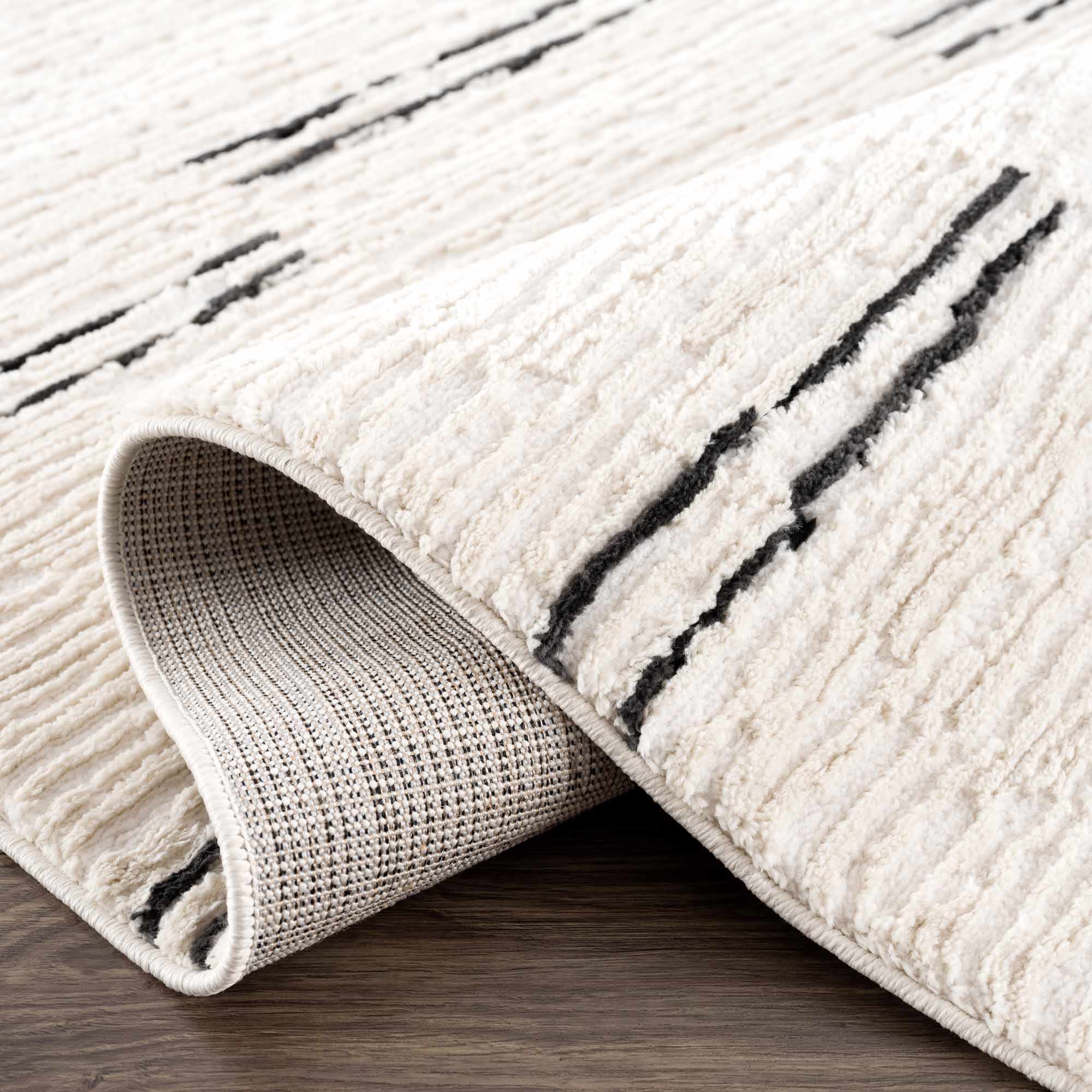 Riad Black Striped White Rug with Tassels – Boutique Rugs, view 6