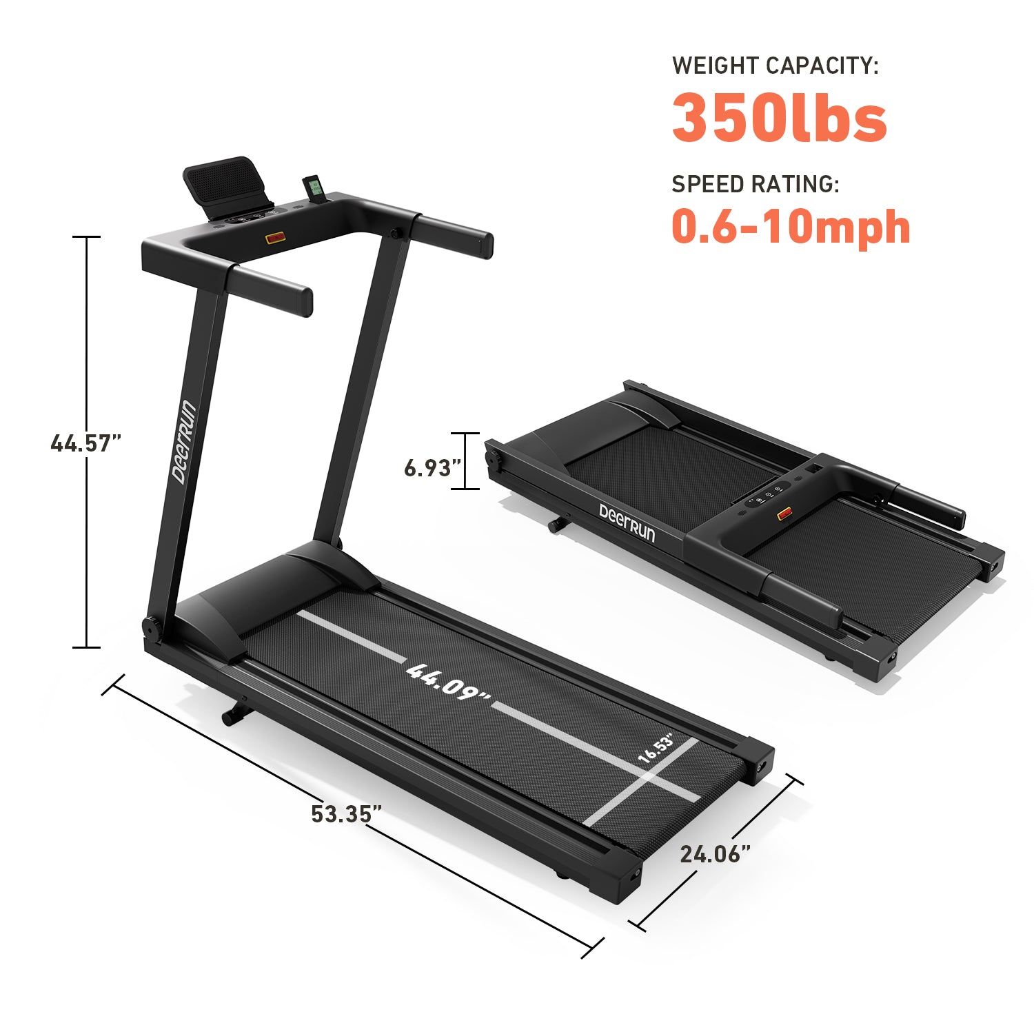 DeerRun All-New 2026 A1 Pro Move+ Smart Foldable Treadmill with 6% Incline & NFC | 350 lbs, 10 mph, Black – DeerRun®, view 15