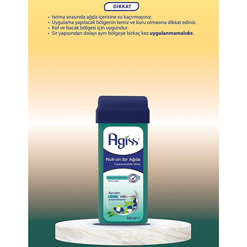 Agiss Azulen Roll-On Wax Hair Removal: 100% Natural Resin, Sugar-Free, Easy Application for All Skin Types