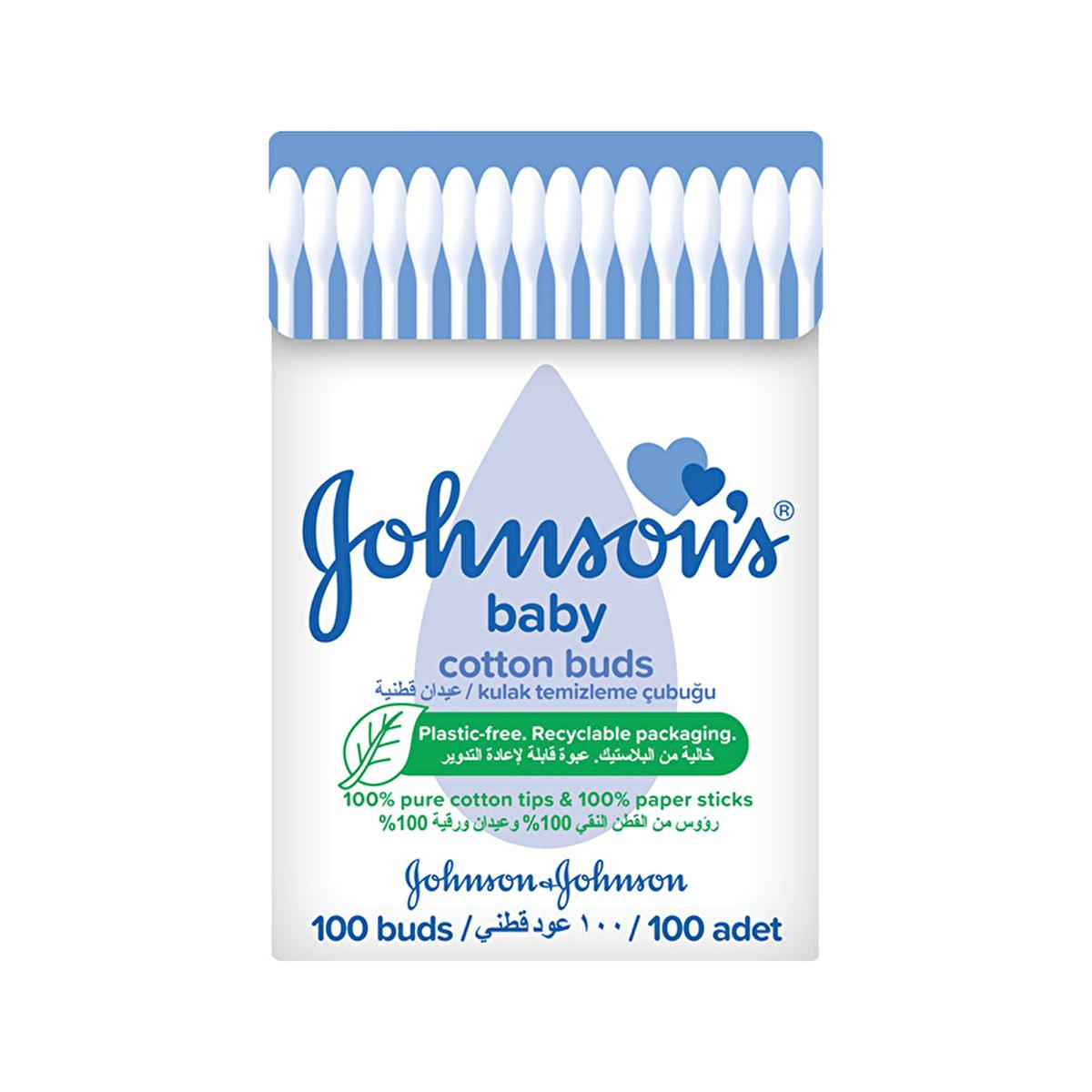 Johnson's Baby Cotton Swabs - 100% Soft Cotton Buds for Gentle Baby Hygiene, Ear Cleaning & Safe Application - 100 Count