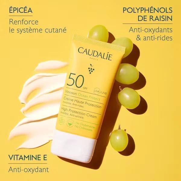 Caudalie Vinosun Protect High Protection Cream SPF 50+ - Eco-Friendly, Vegan, Non-Greasy Sunscreen for Daily Use