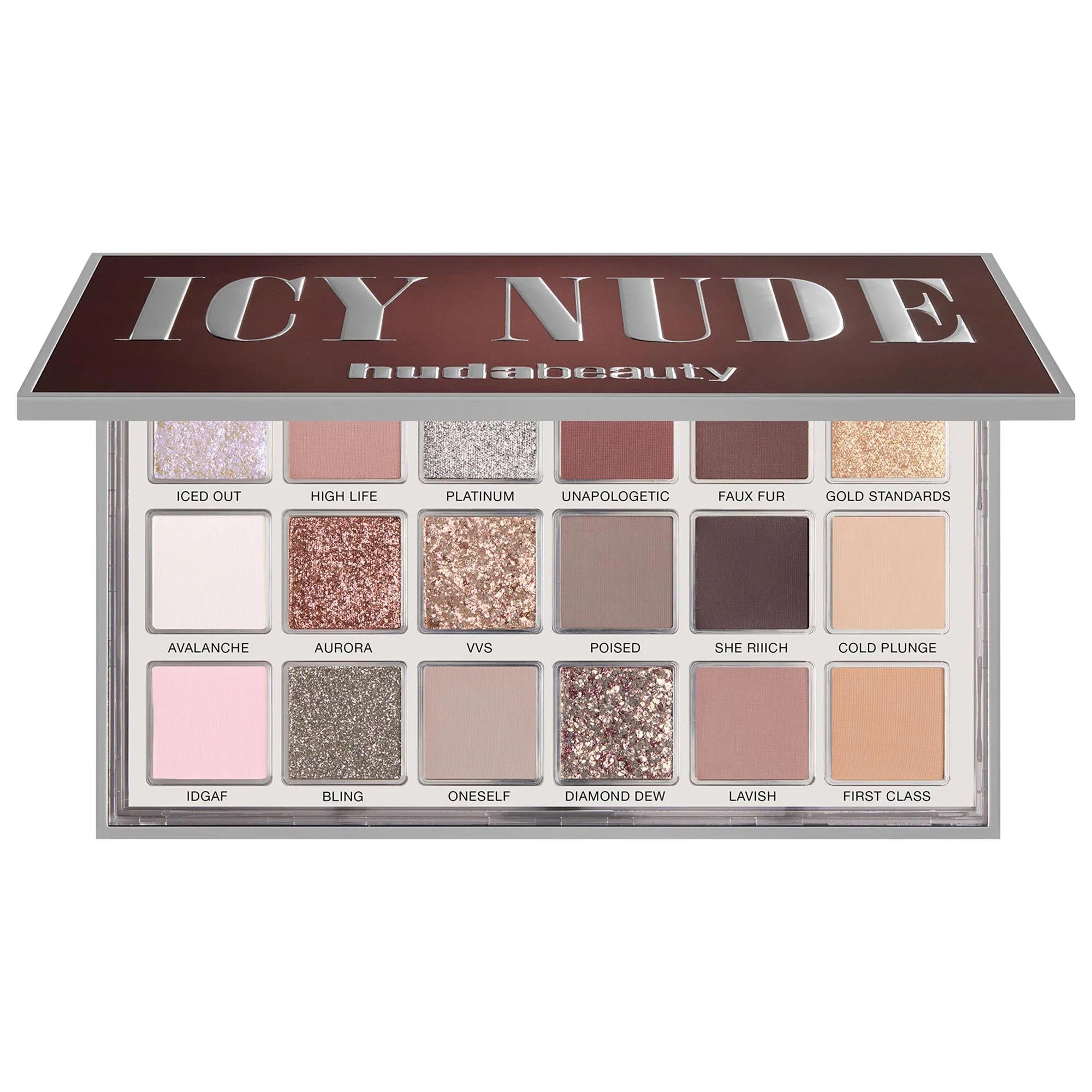 Huda Beauty Icy Nude Eyeshadow Palette: 18 Ultra-Pigmented Shades for Shimmering & Matte Eye Makeup Looks