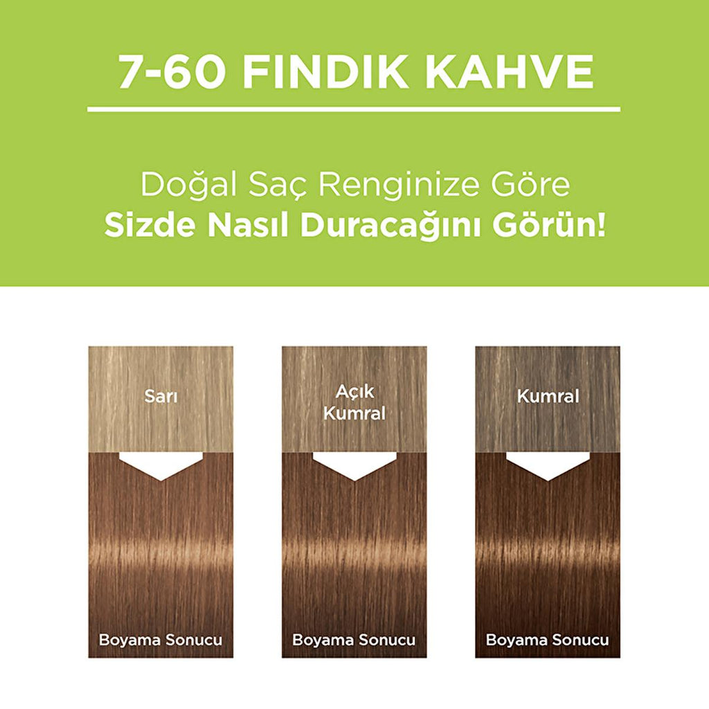 Palette Natural Hair Dye - Long-lasting Color with Natural Ingredients - 7-60 Fındık Kahve