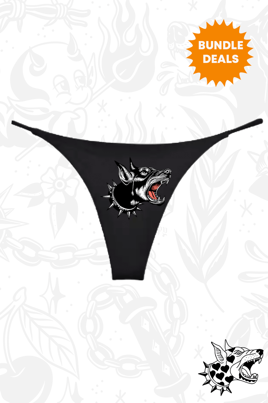 Thrash Happy Bark Bark Thong — detail close-up