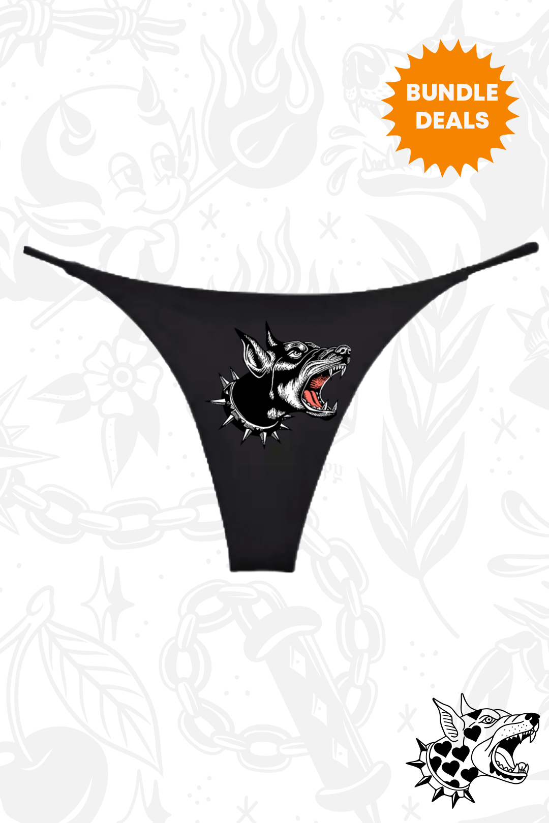 Thrash Happy Bark Bark Thong — detail close-up