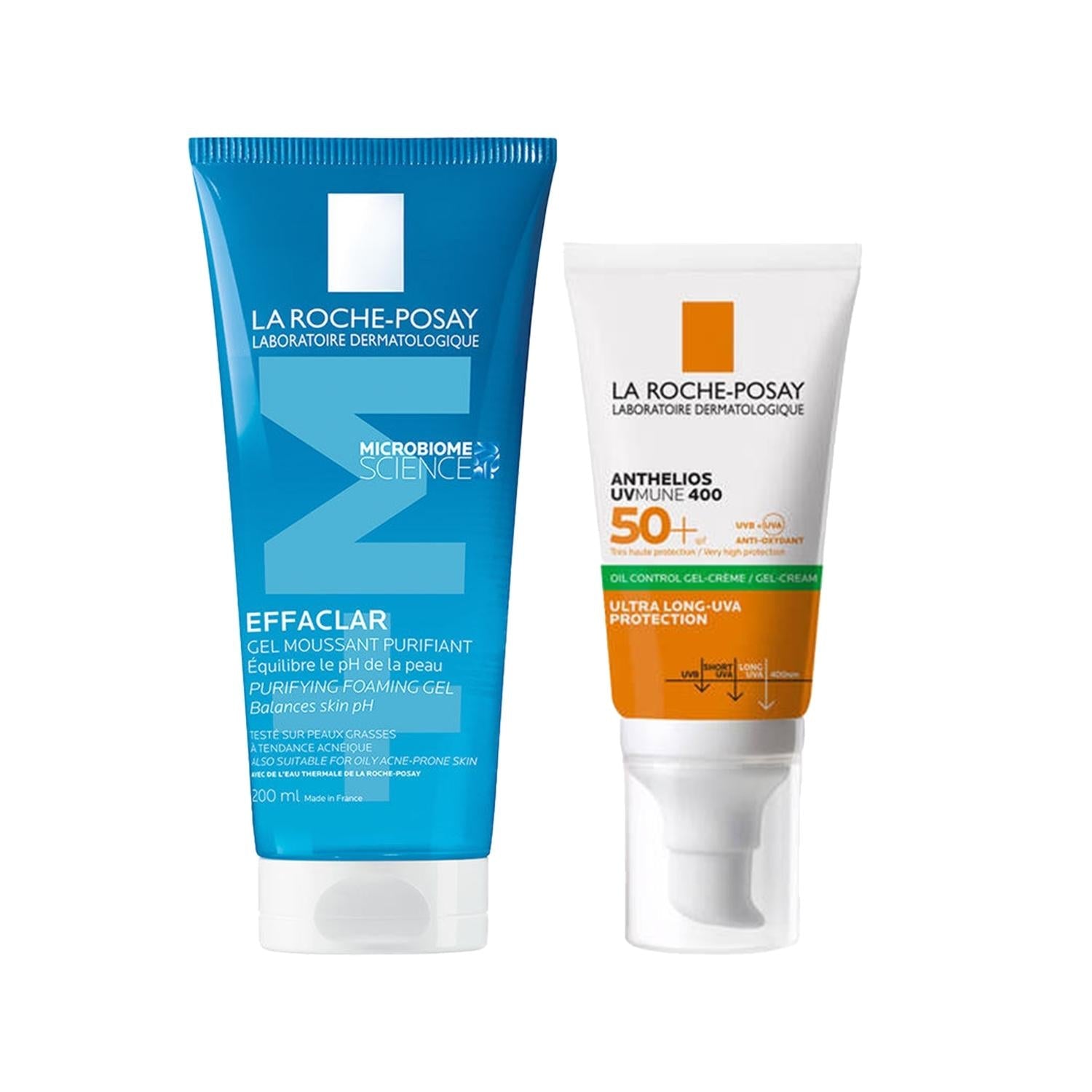 La Roche-Posay Effaclar & Anthelios Set: Gentle Facial Cleanser & Broad Spectrum UVMUNE400 Sunscreen for Sensitive, Acne-Prone Skin| Dermatologist Recommended Protection