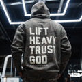 Lift Heavy. Trust God. - Premium Darkwood Camo Hoodie