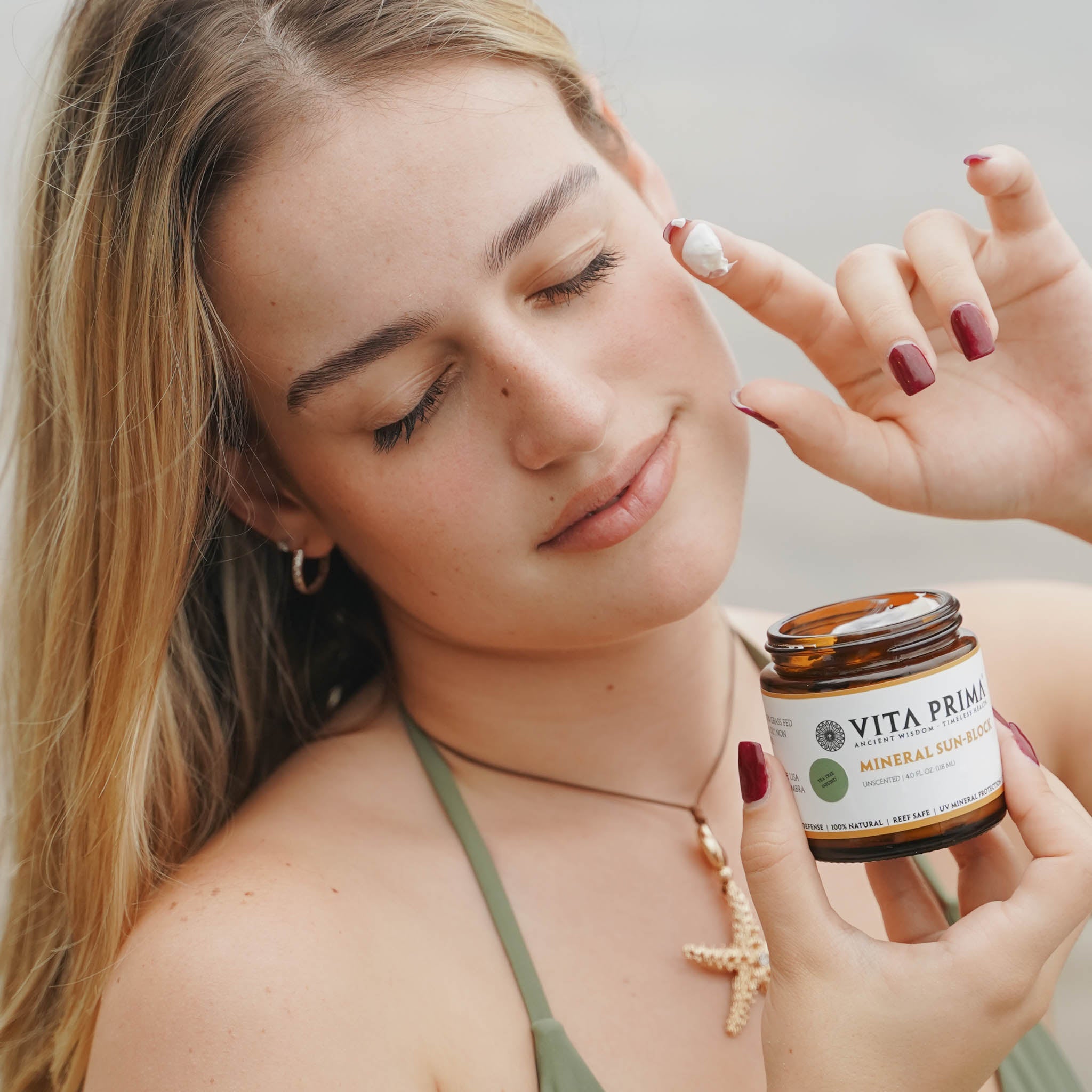 Vita Prima Mineral Sunblock — applied to skin demo