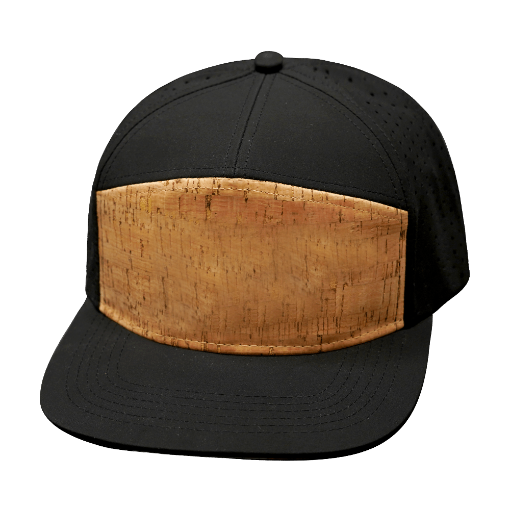 The Heartbeat Brand Blank 7 Panel Hat — Cork Black (Unisex) — main product shot