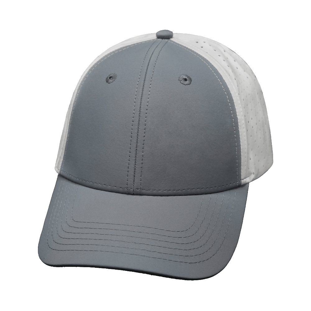 The Heartbeat Brand Blank 6 Panel Hat — Shallow Fit / Pony Tail / Gray / White (Unisex) — main product shot