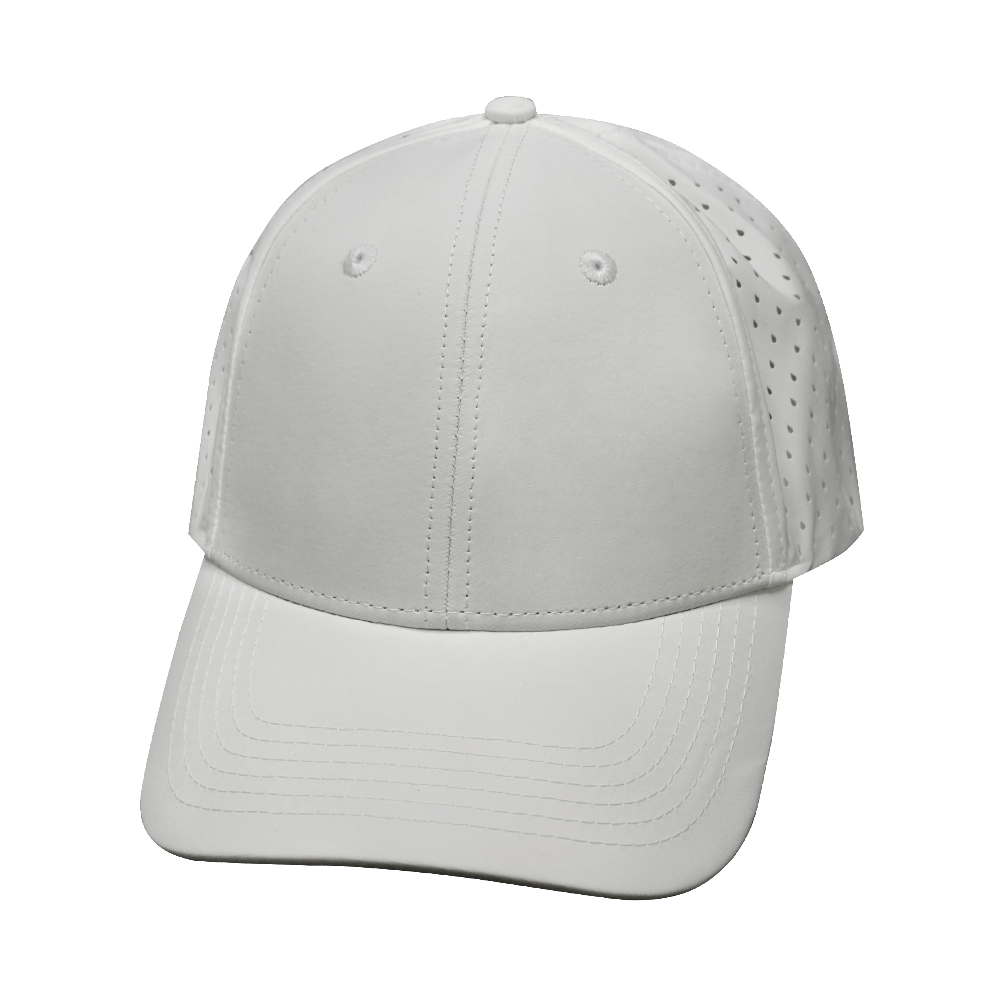 The Heartbeat Brand Blank 6 Panel Hat — Shallow Fit / Pony Tail / White (Unisex)- Laser Mesh — main product shot