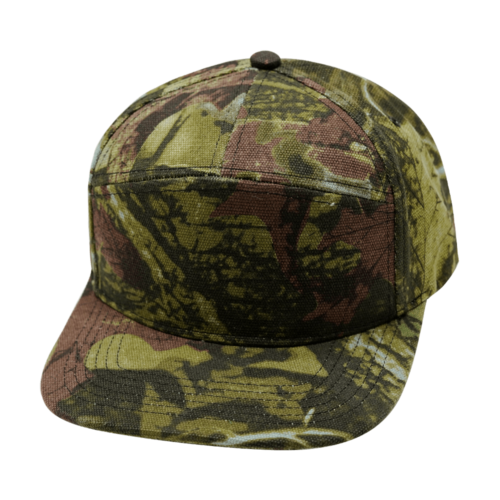 The Heartbeat Brand Blank 7 Panel Hat — Green Tree Camo (Unisex) — main product shot