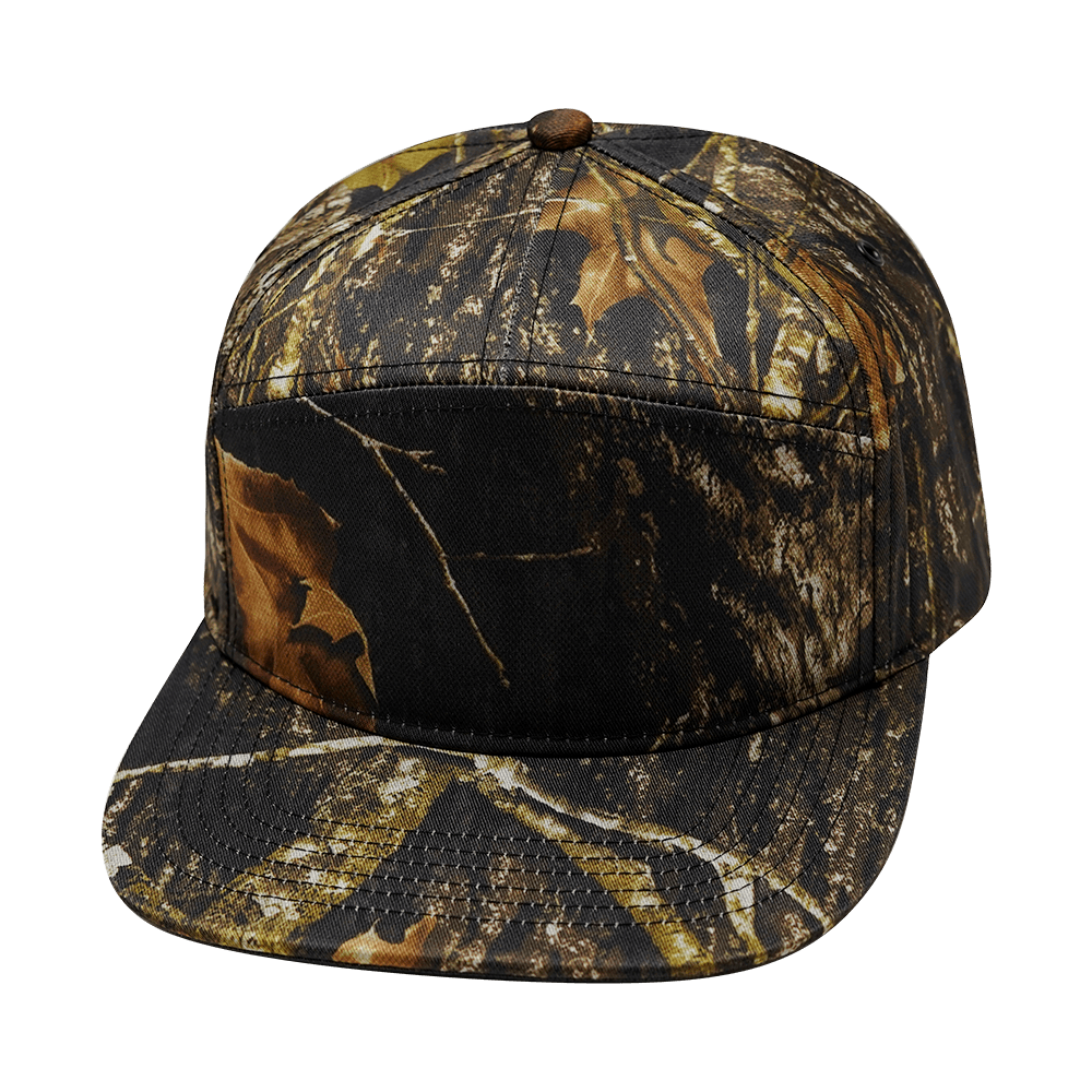 The Heartbeat Brand Blank 7 Panel Hat — Fall Tree Camo (Unisex) — main product shot