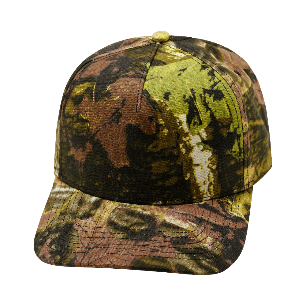 The Heartbeat Brand Blank 5 Panel Hat — Structured / Tan Tree Camo (Unisex) — main product shot