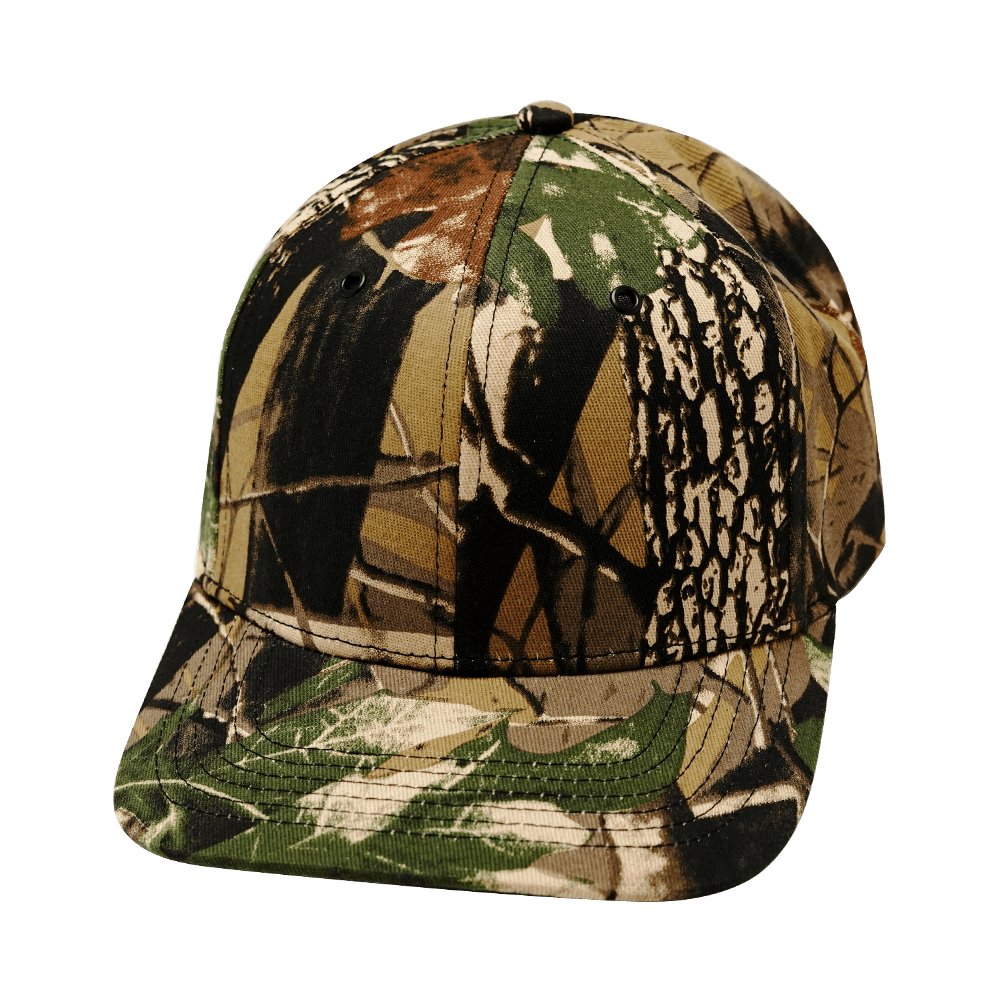 The Heartbeat Brand Blank 6 Panel Hat — Tan Tree Camo (Unisex) — main product shot