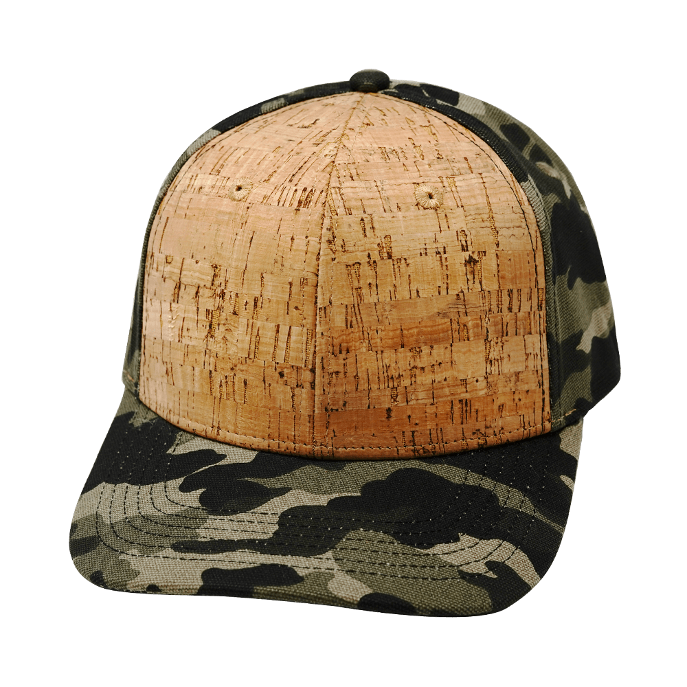 The Heartbeat Brand Blank 6 Panel Hat — Cork Tan Tree  Camo (Unisex) — main product shot