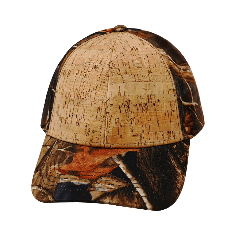 The Heartbeat Brand Blank 6 Panel Hat — Cork Shallow Fit / Fall Camo (Unisex) — main product shot