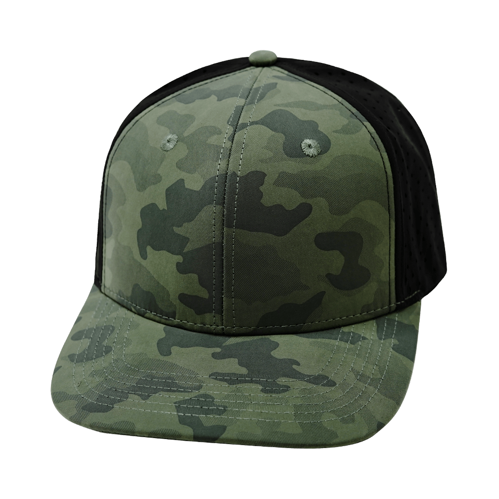 The Heartbeat Brand Blank 6 Panel Hat — Teal Camo / Black (Unisex) — main product shot