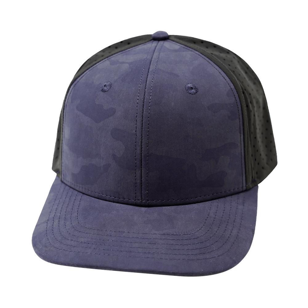 The Heartbeat Brand Blank 6 Panel Hat — Soft Blue Camo / Black (Unisex) — main product shot