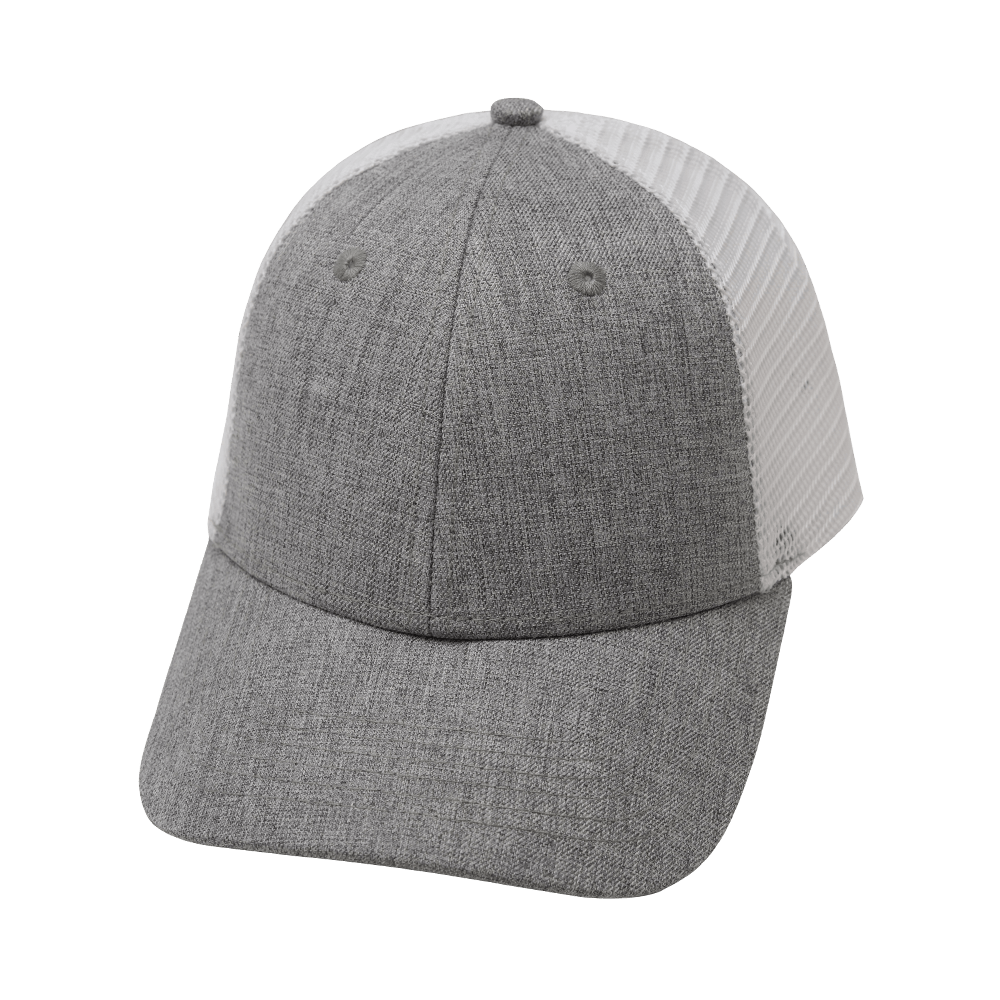 The Heartbeat Brand Blank 6 Panel Hat — Shallow Fit / Gray /  White (Unisex) Trucker Mesh — main product shot