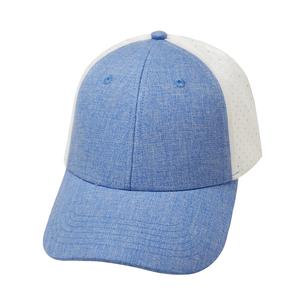 The Heartbeat Brand Blank 6 Panel Hat — Shallow Fit / Pony Tail / Light Blue / White (Unisex) -… — main product shot