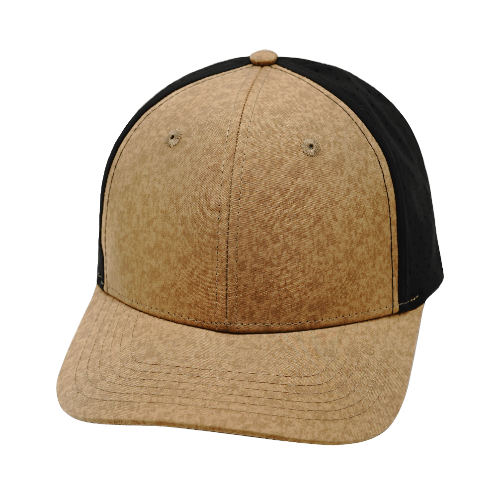 The Heartbeat Brand Blank 6 Panel Hat — Tan Textured / Black (Unisex) — main product shot