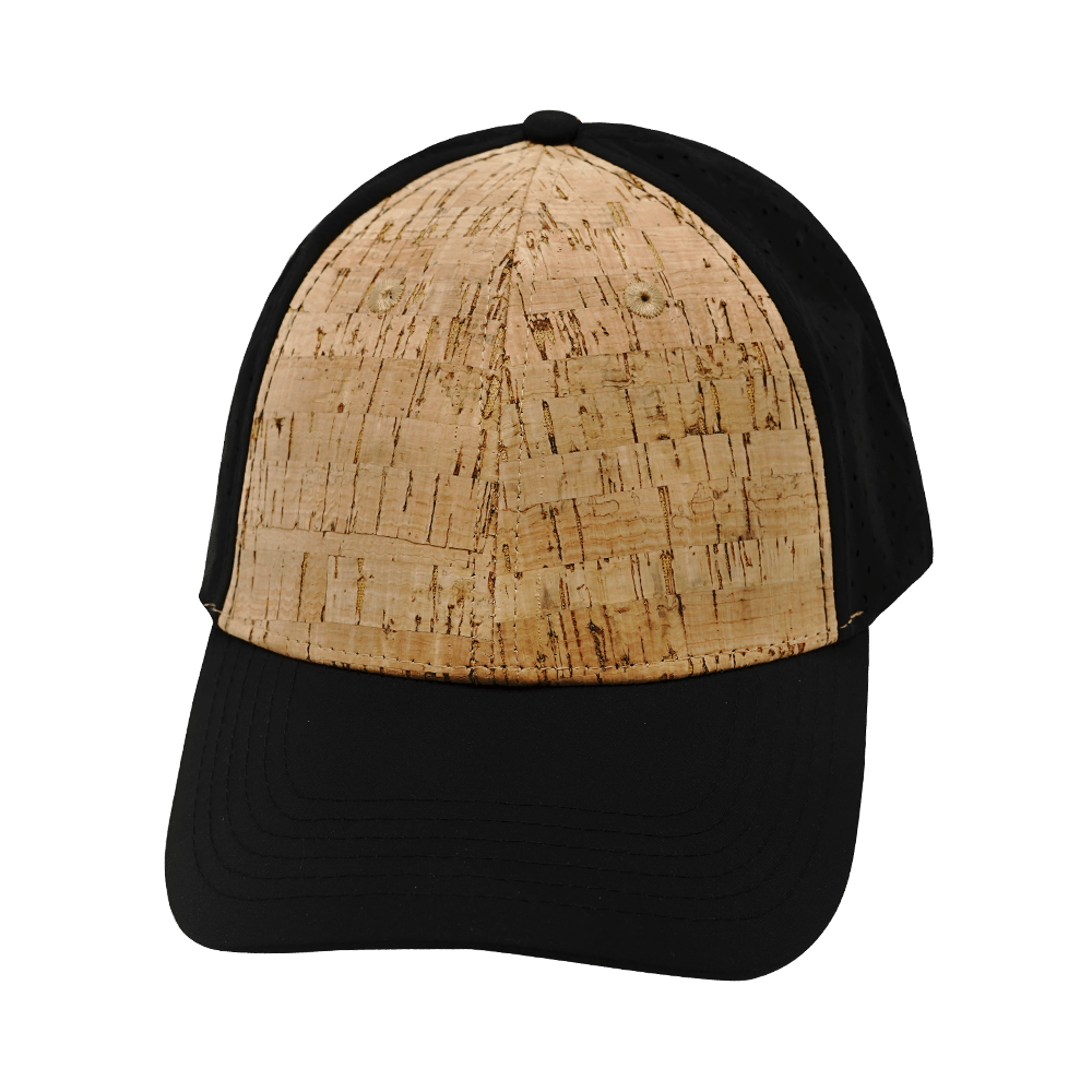 The Heartbeat Brand Blank 6 Panel Hat — Cork Shallow Fit / Pony Tail / Black (Unisex) — main product shot