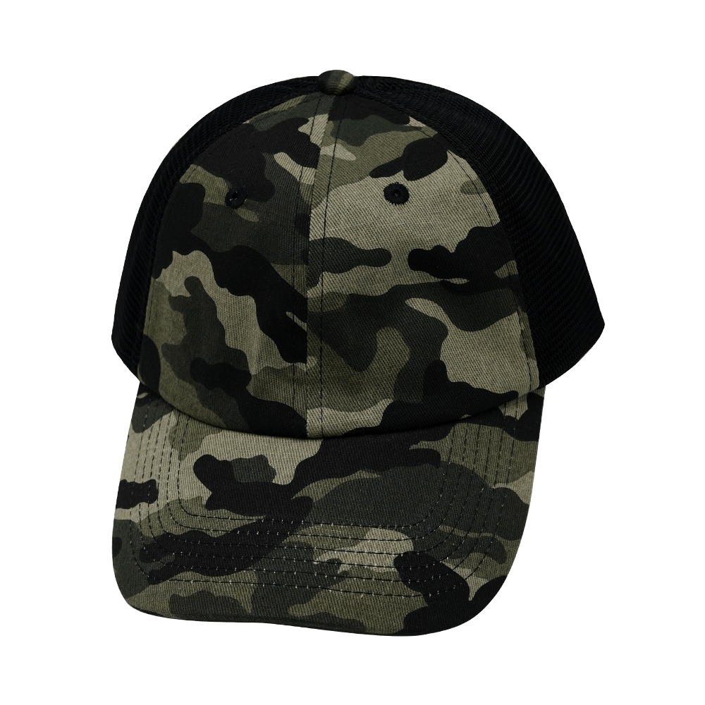 The Heartbeat Brand Blank 6 Panel Hat — Unstructured / Camo / Black (Unisex) — main product shot