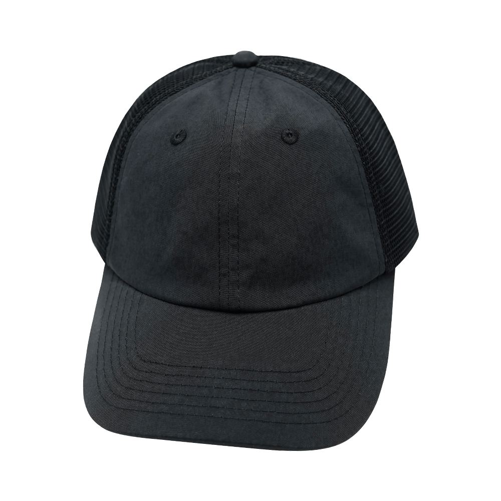 The Heartbeat Brand Blank 6 Panel Hat — Unstructured / Charcoal Black / Black (Unisex) — main product shot