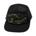 The Heartbeat Brand Blank 5 Panel Hat — Sporty / Unstructured / Black / Camo (Unisex) — main product shot