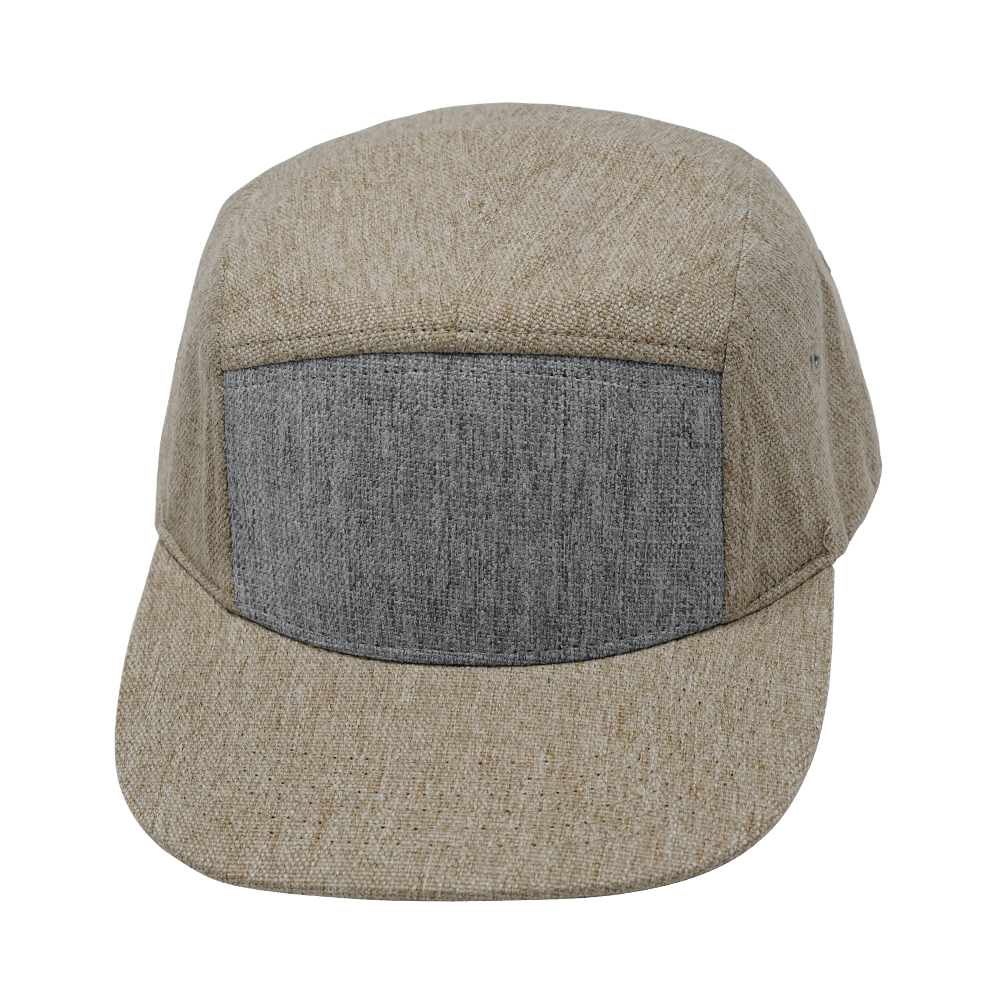 The Heartbeat Brand Blank 5 Panel Hat — Unstructured / Cream Hemp / Gray Hemp (Unisex) — main product shot