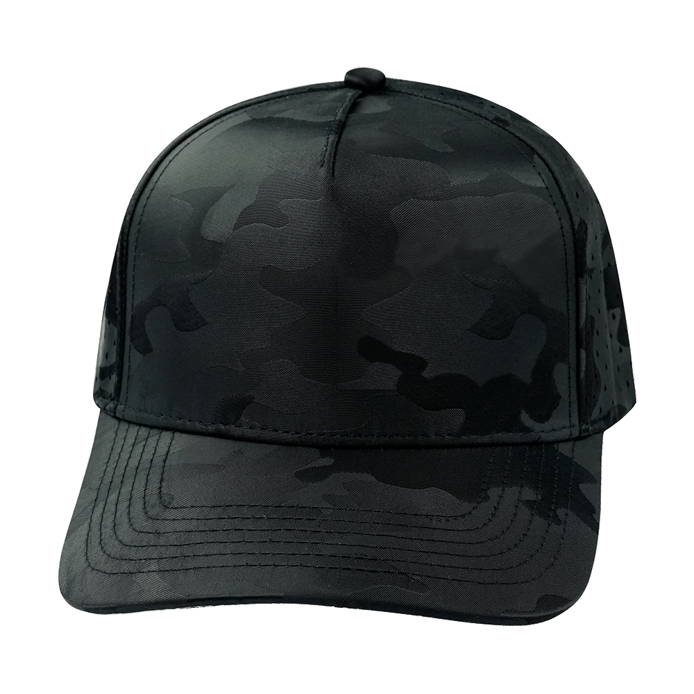 The Heartbeat Brand Blank 5 Panel Hat — Structured / Black Camo (Unisex) — main product shot