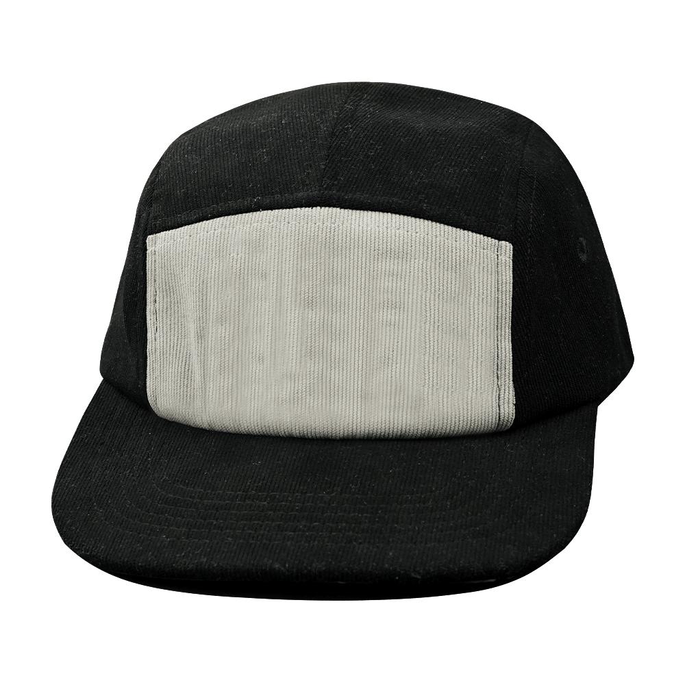 The Heartbeat Brand Blank 5 Panel Hat — Corduroy Unstructured / Black / Gray (Unisex) — main product shot