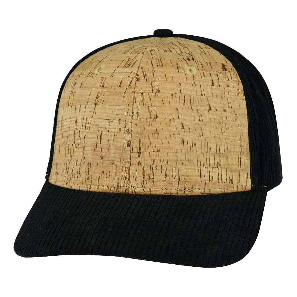 The Heartbeat Brand Blank 6 Panel Hat — Cork Corduroy / Black (Unisex) — main product shot