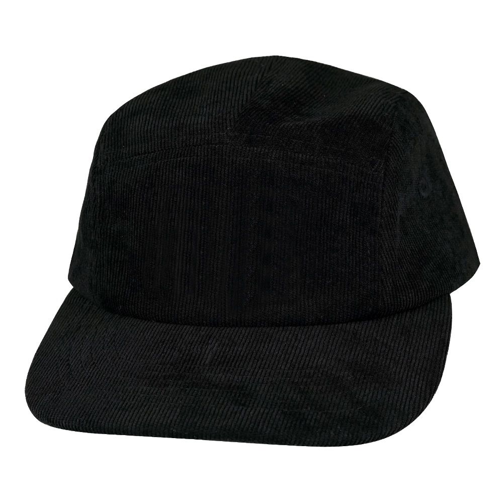 The Heartbeat Brand Blank 5 Panel Hat — Corduroy Unstructured / Black (Unisex) / Full Fabric — main product shot