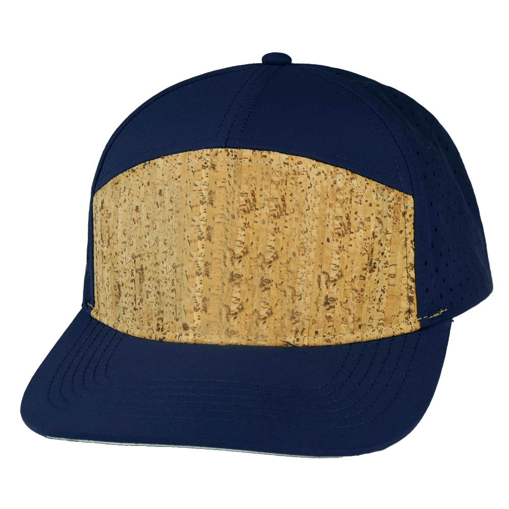 The Heartbeat Brand Blank 7 Panel Hat — Cork Navy (Unisex) — main product shot