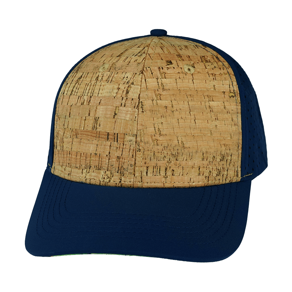The Heartbeat Brand Blank 6 Panel Hat — Cork Navy (Unisex) — main product shot