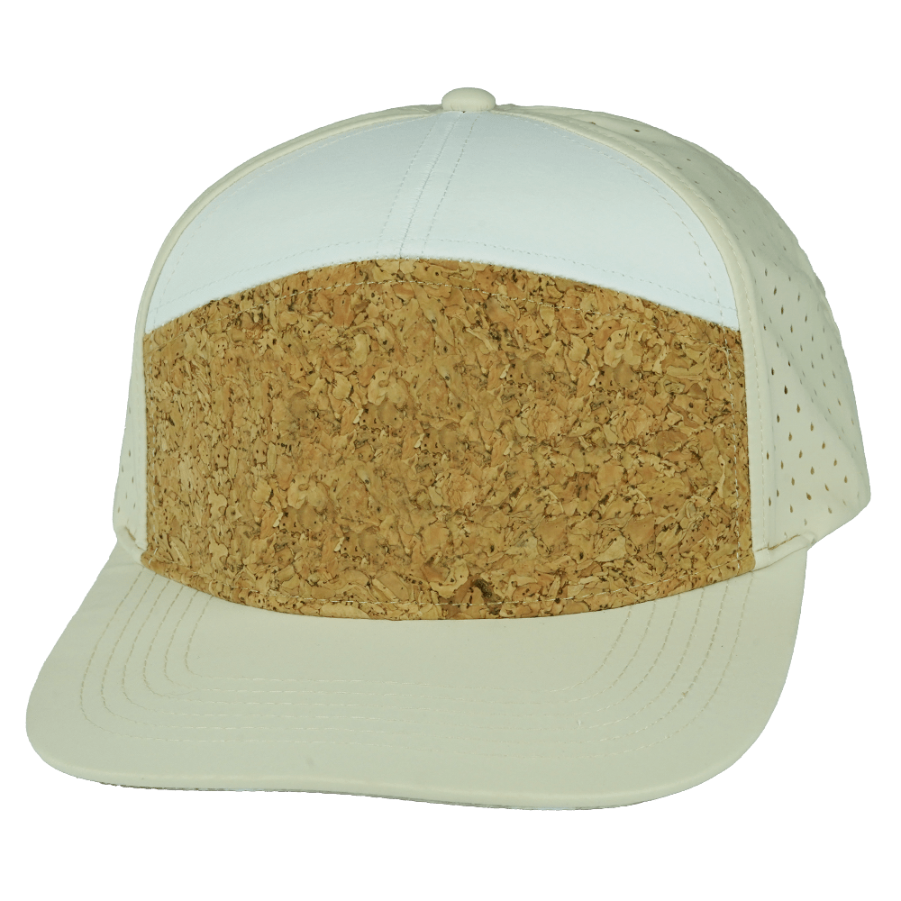 The Heartbeat Brand Blank 7 Panel Hat — Cork Cream / White (Unisex) — main product shot