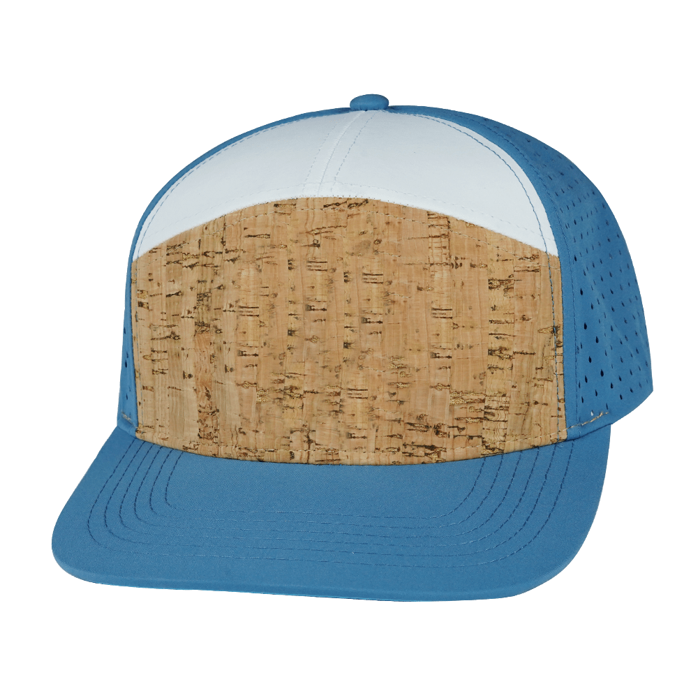 The Heartbeat Brand Blank 7 Panel Hat — Cork Blue / White (Unisex) — main product shot