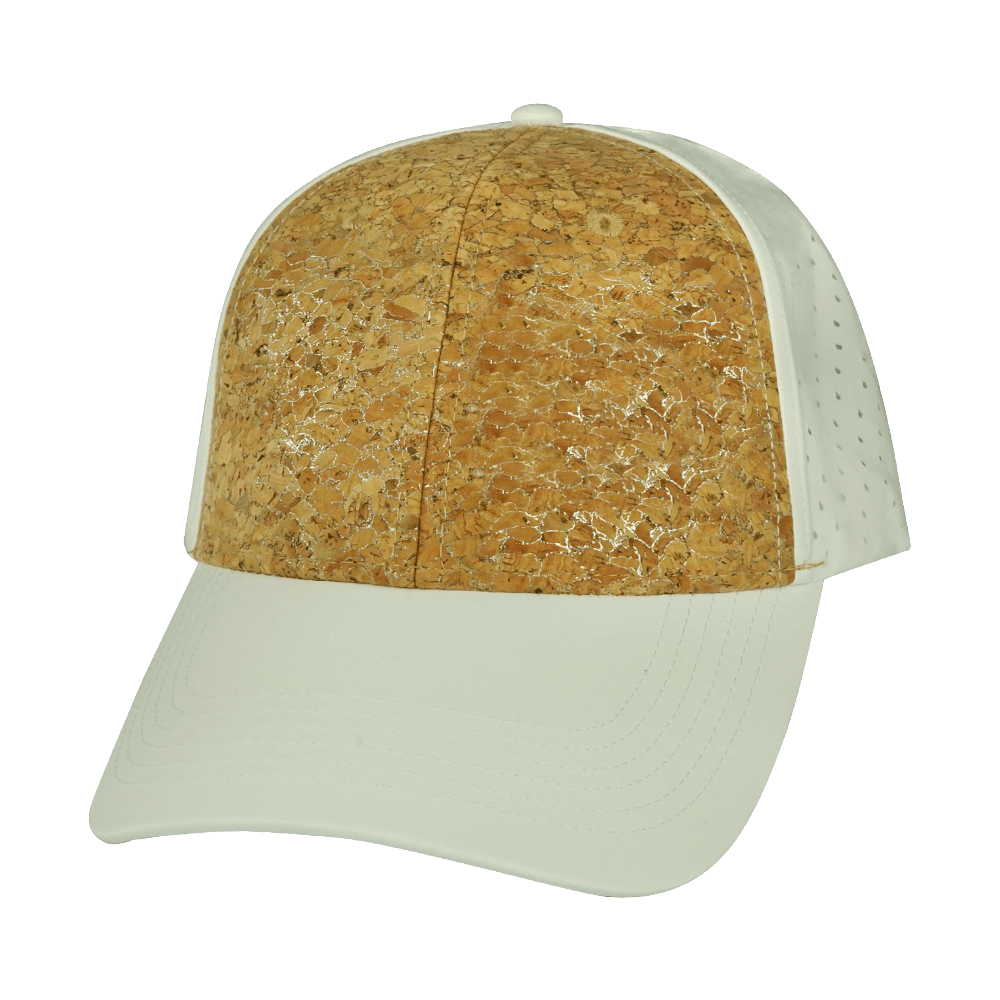 The Heartbeat Brand Blank 6 Panel Hat — Cork Shallow Fit / Pony Tail / White (Unisex) — main product shot